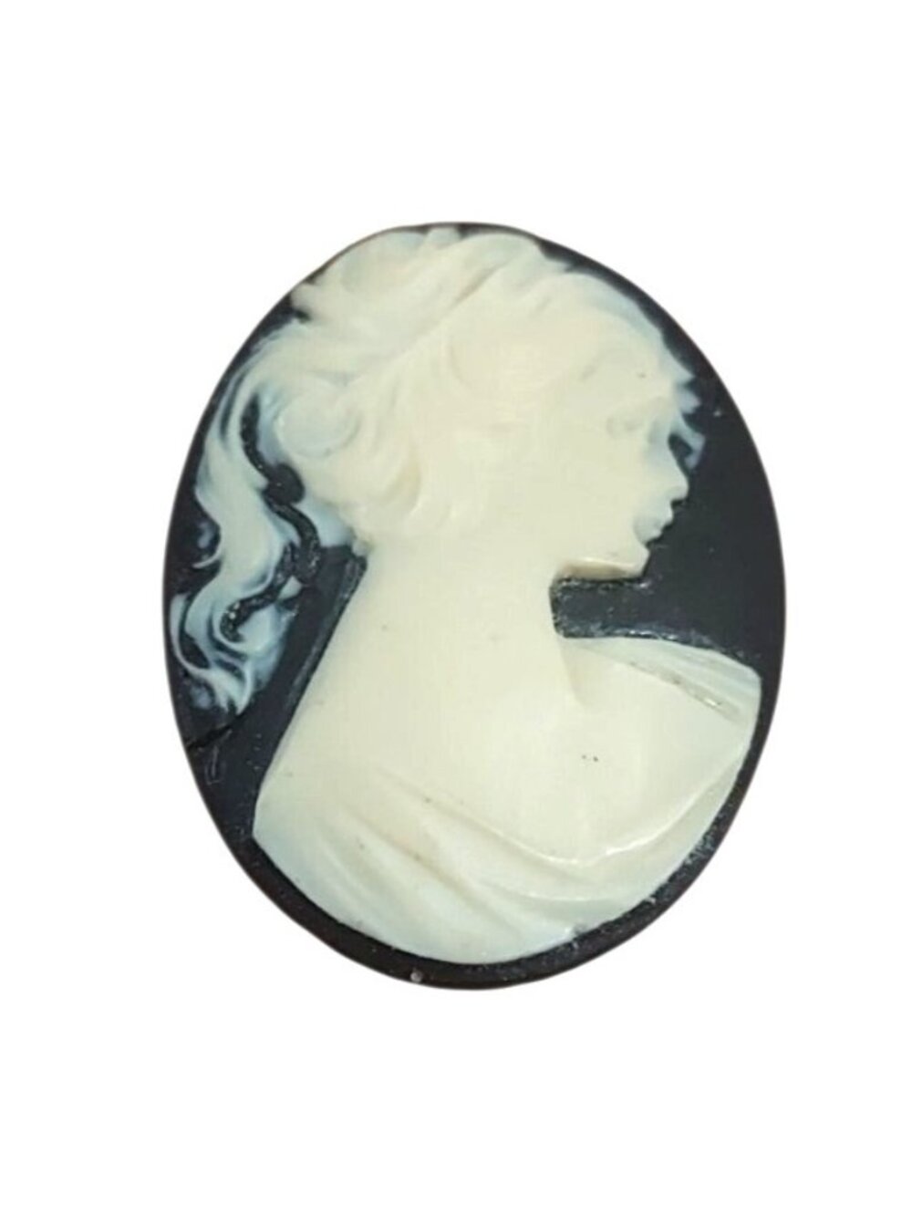 Cameo Brooch Pin Roman Lady Resin Black Cream Traditional Victorian Vintage